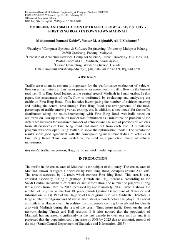 (PDF) Modeling and Simulation of Traffic Flow: A Case Study - First ...