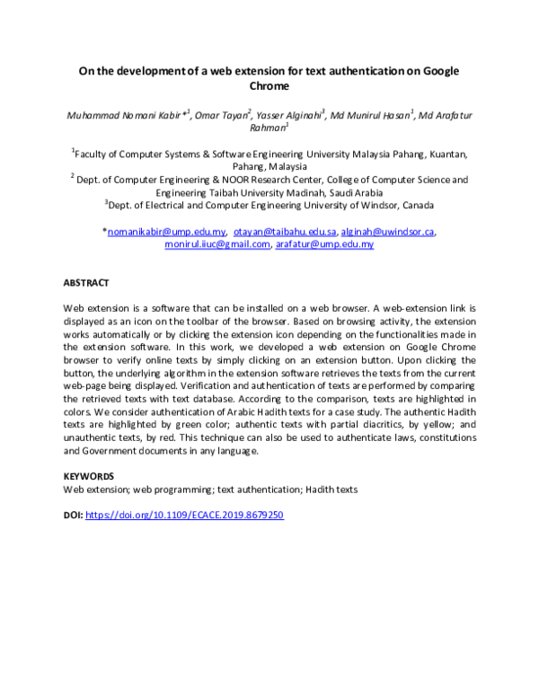 (PDF) On the development of a web extension for text authentication on ...