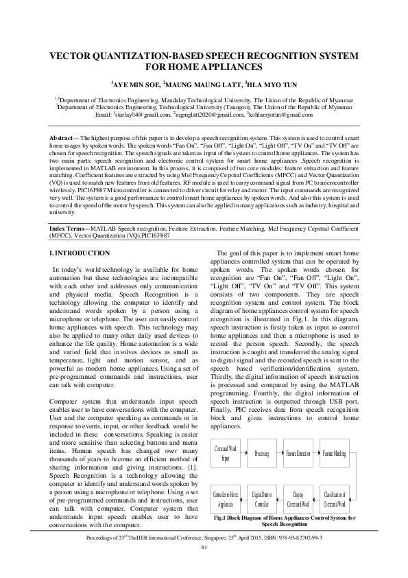 (PDF) Vector Quantization-Based Speech Recognition System for Home ...