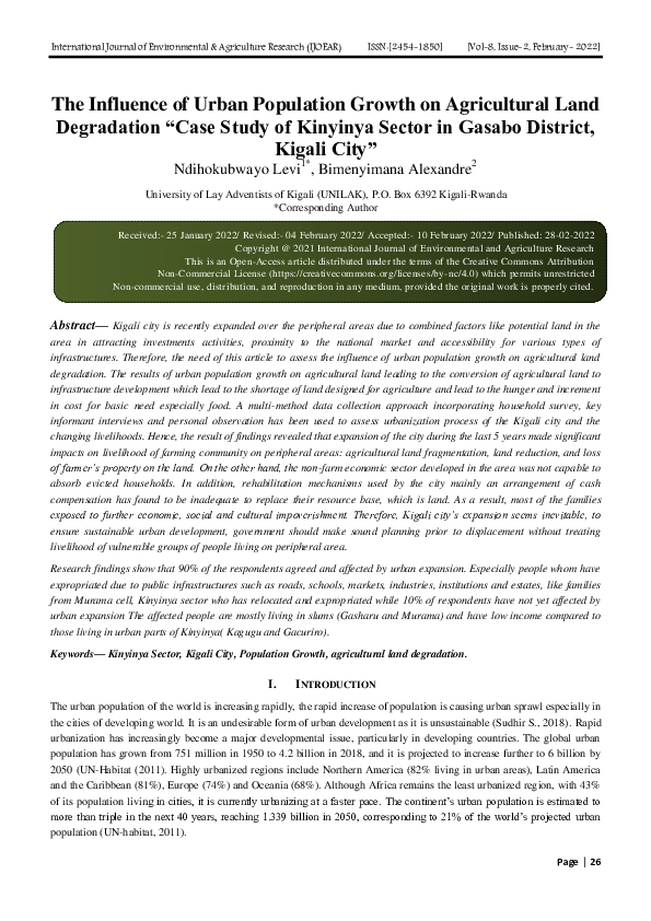 (PDF) The Influence of Urban Population Growth on Agricultural Land ...