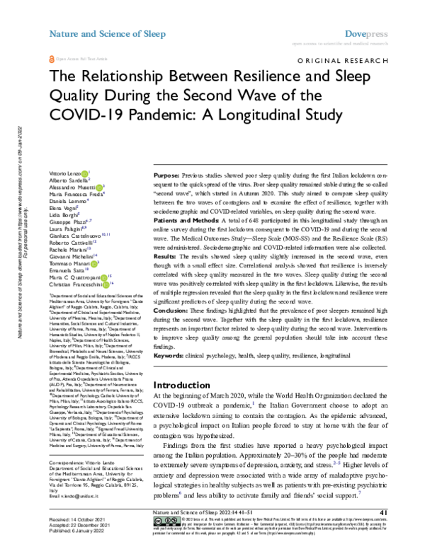 (PDF) The Relationship Between Resilience and Sleep Quality During the ...