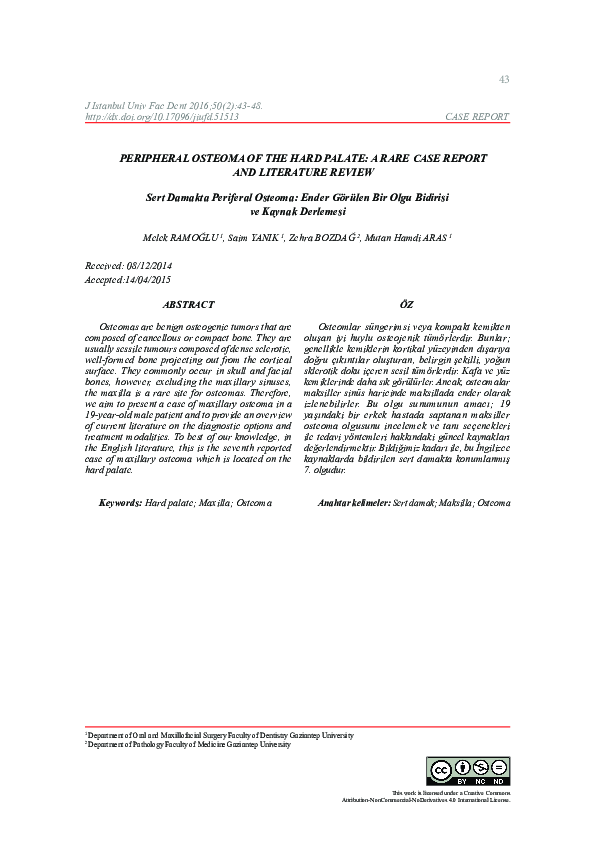 (PDF) Peripheral Osteoma of the Hard Palate: A Rare Case Report and ...