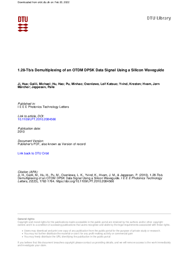 (PDF) 1.28-Tb/s Demultiplexing of an OTDM DPSK Data Signal Using a ...