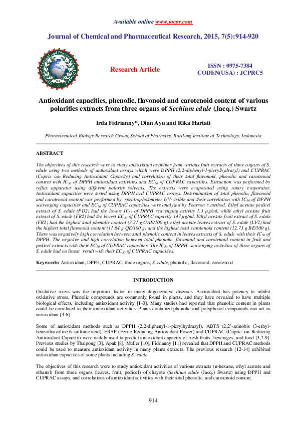 (PDF) Antioxidant capacities, phenolic, flavonoid and carotenoid ...