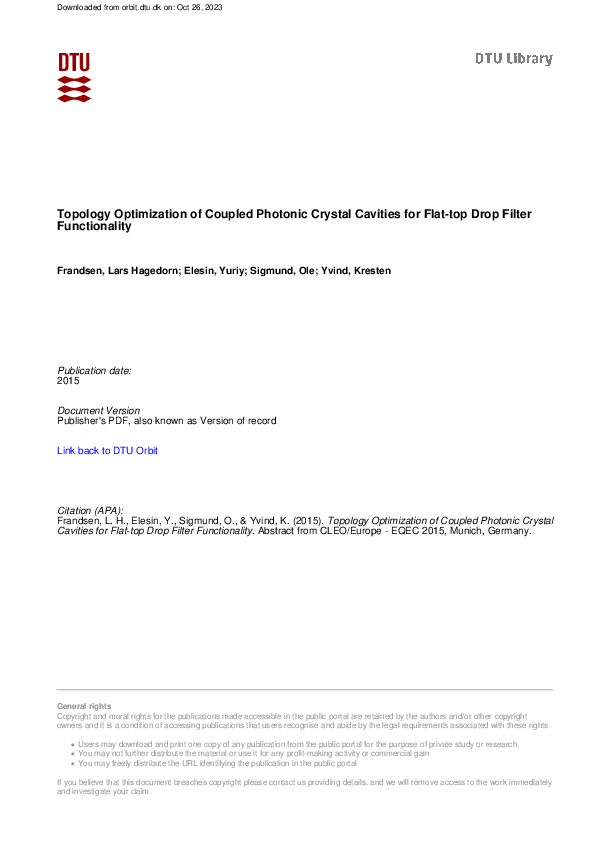 (PDF) Topology Optimization of Coupled Photonic Crystal Cavities for ...