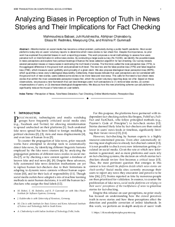 (PDF) Analyzing Biases in Perception of Truth in News Stories and Their ...