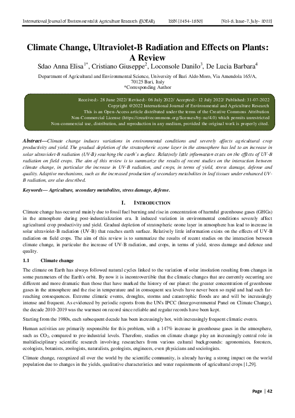 (PDF) Climate Change, Ultraviolet-B Radiation and Effects on Plants: A ...