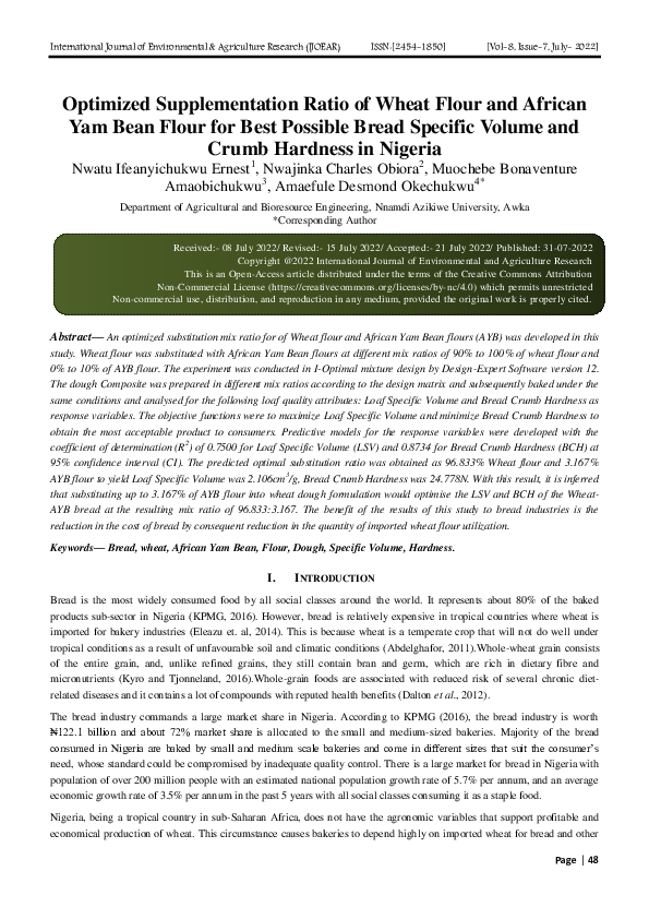 (PDF) Optimized Supplementation Ratio of Wheat Flour and African Yam ...