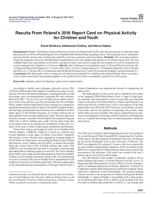 (PDF) Results From Poland's 2016 Report Card on Physical Activity for ...