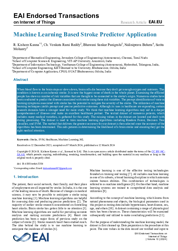 (PDF) Machine Learning Based Stroke Predictor Application