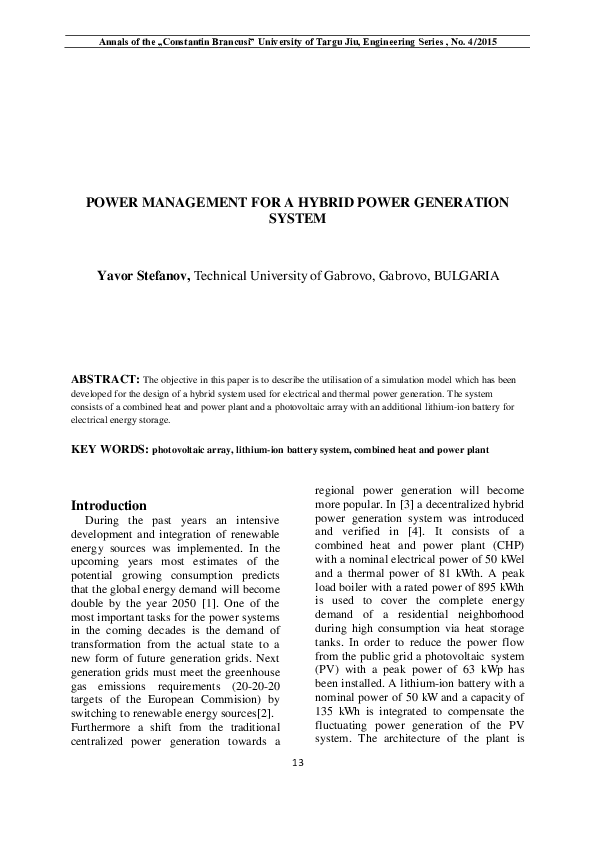 (PDF) Power Management for a Hybrid Power Generation System