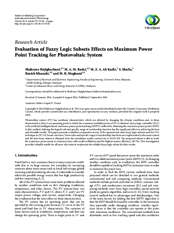 (PDF) Evaluation of Fuzzy Logic Subsets Effects on Maximum Power Point ...