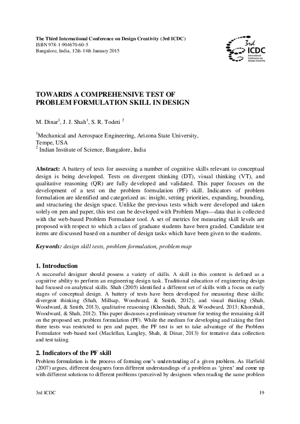 (PDF) Towards a Comprehensive Test of Problem Formulation Skill in Design