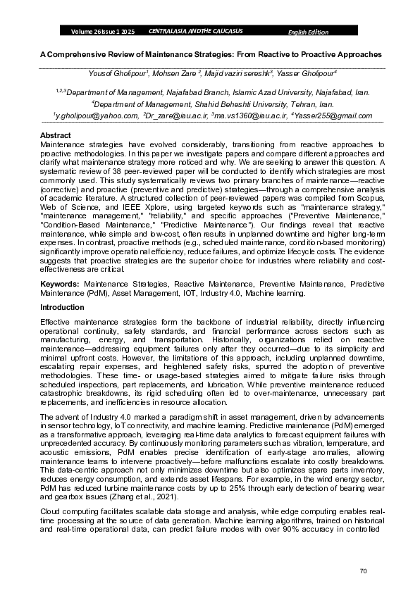 (PDF) A Comprehensive Review of Maintenance Strategies: From Reactive ...