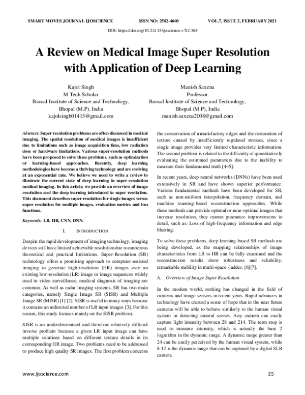 (PDF) A Review on Medical Image Super Resolution with Application of ...