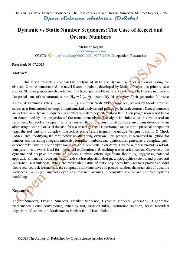 (PDF) Dynamic vs Static Number Sequences: The Case of Keçeci and Oresme ...