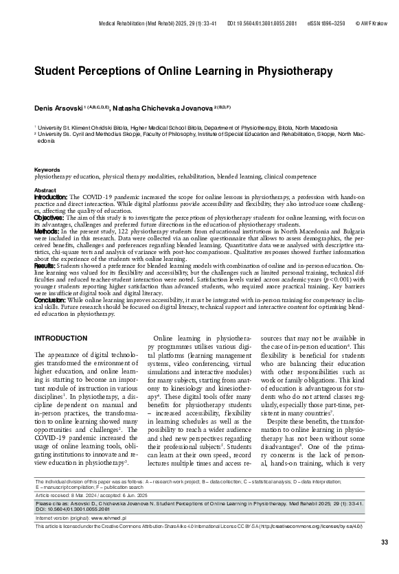 (PDF) Student Perceptions of Online Learning in Physiotherapy