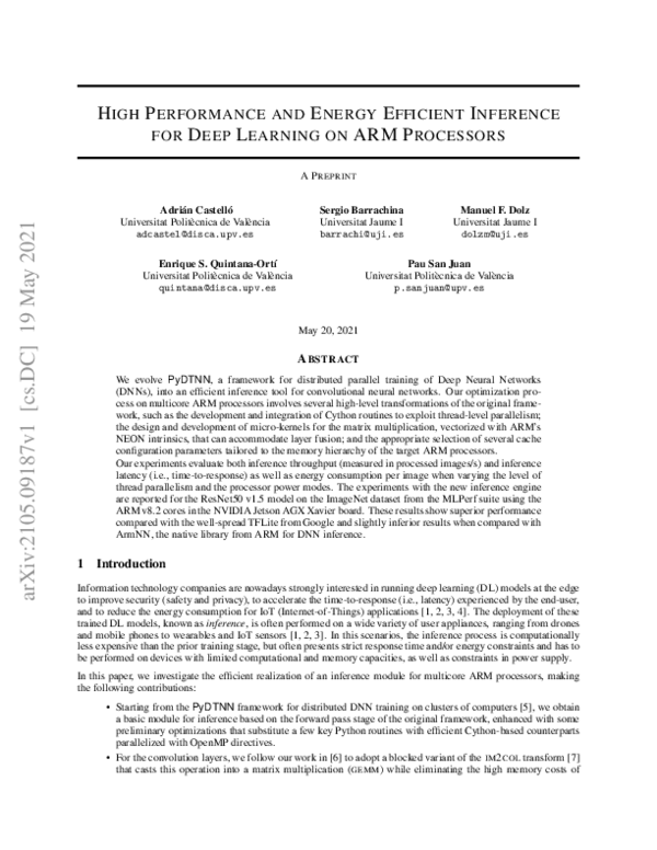 (PDF) High performance and energy efficient inference for deep learning ...