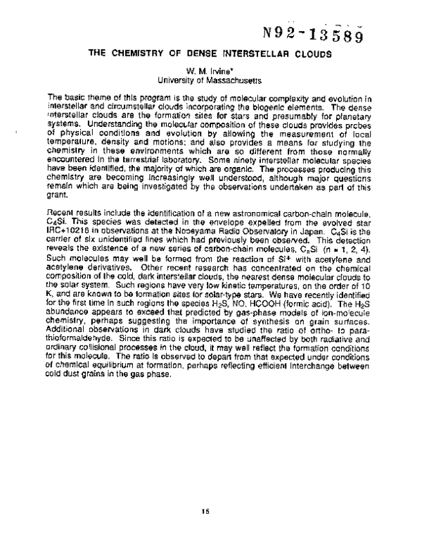 (PDF) The chemistry of dense interstellar clouds