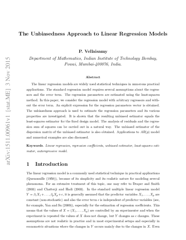 (PDF) The Unbiasedness Approach to Linear Regression Models