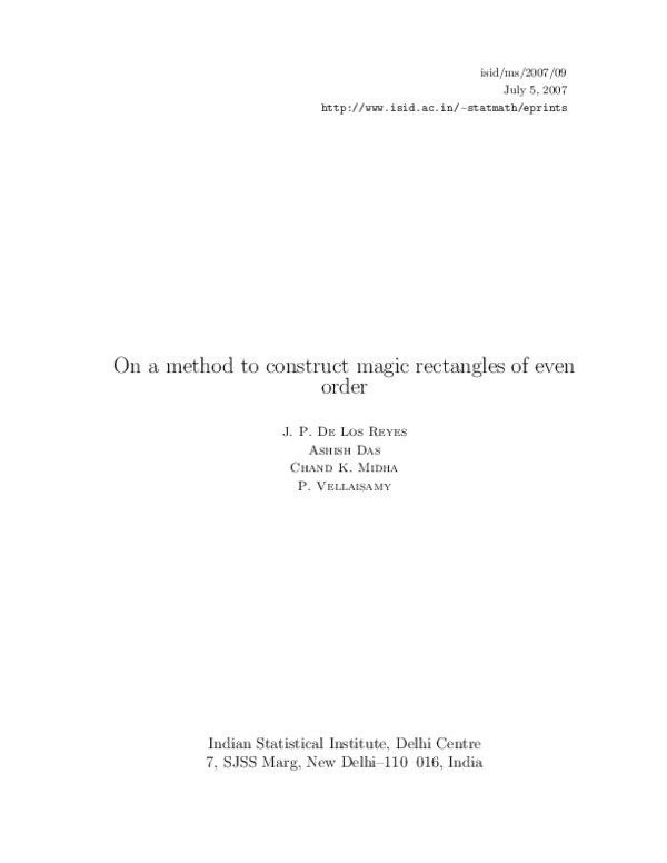 (PDF) On a method to construct magic rectangles of even order