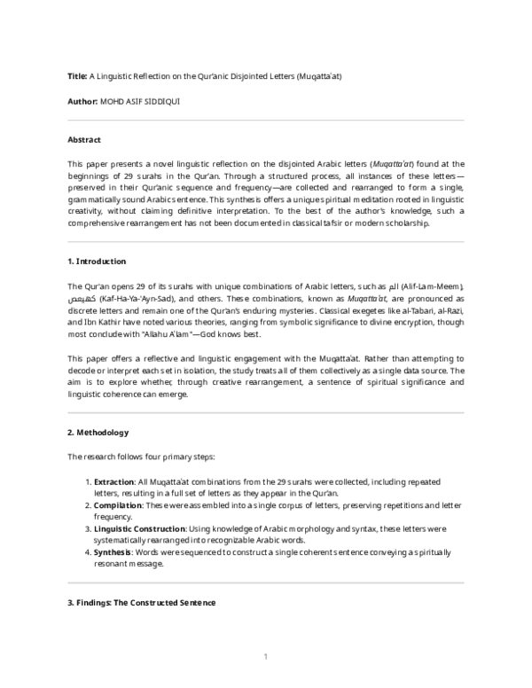 (PDF) Linguistic Recomposition of Qur’anic Muqattaʿat: A Novel ...