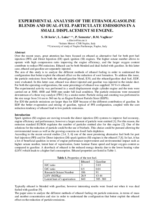 (PDF) Experimental Analysis of the Ethanol / Gasoline Blends and Dual ...