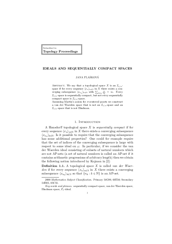 (PDF) Ideals and sequentially compact spaces