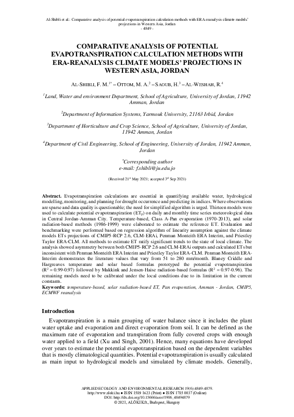 (PDF) Comparative Analysis of Potential Evapotranspiration Calculation ...
