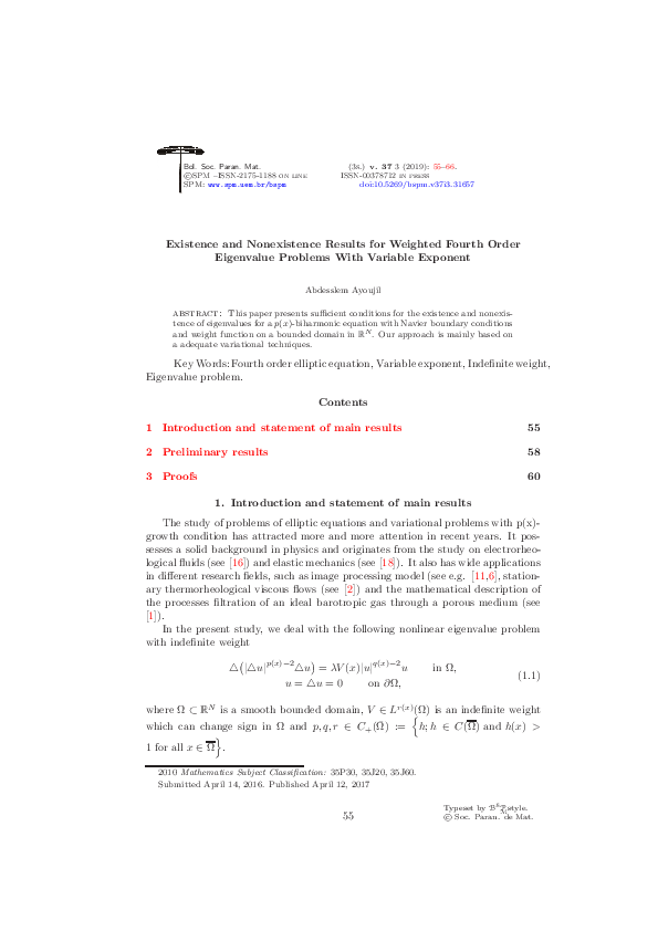 (PDF) Existence and nonexistence results for weighted fourth order ...