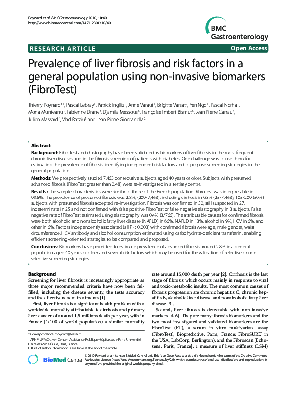 (PDF) Prevalence of liver fibrosis and risk factors in a general ...