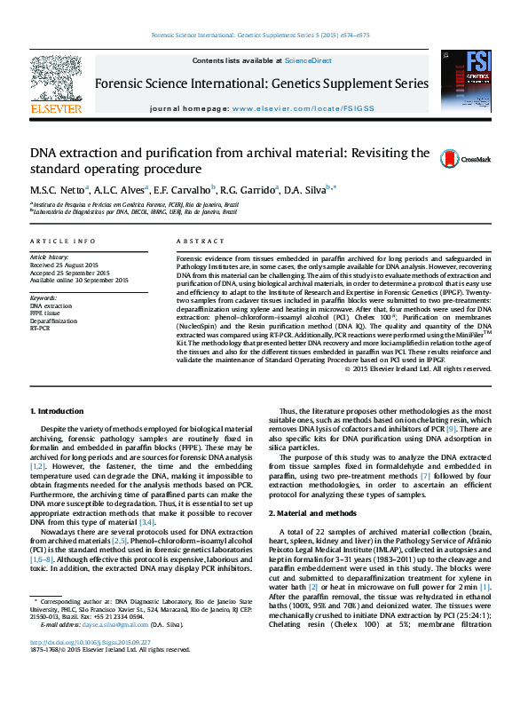 (PDF) DNA extraction and purification from archival material ...