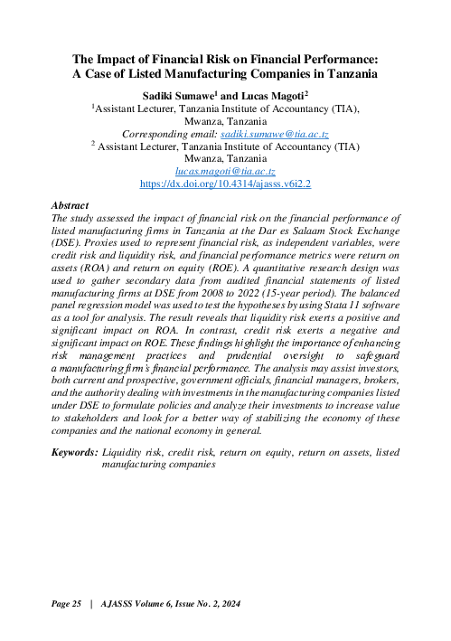 (PDF) The Impact of Financial Risk on Financial Performance: A Case of ...