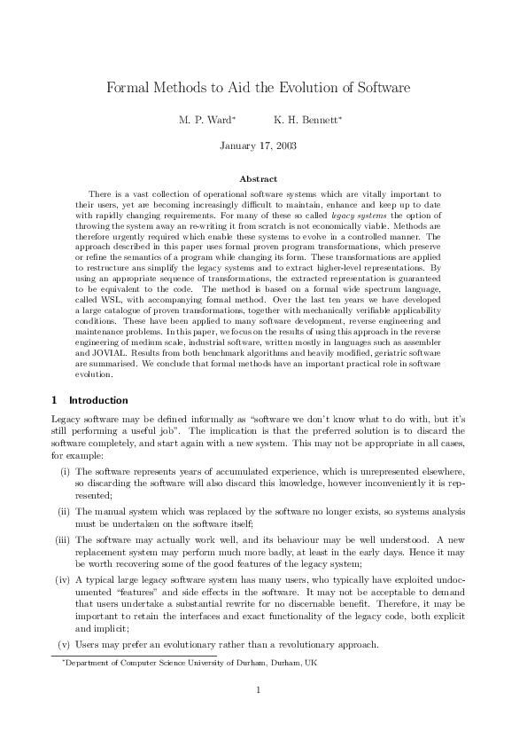 (PDF) Formal Methods to Aid the Evolution of Software