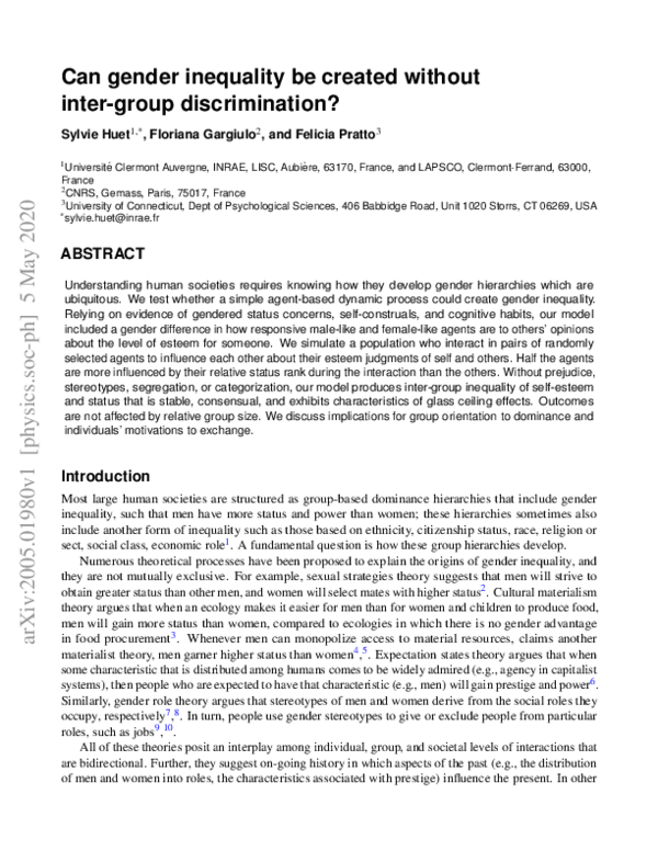 (PDF) Can gender inequality be created without inter-group discrimination?