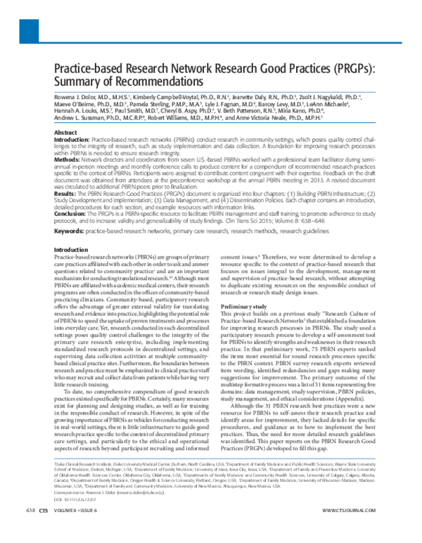 (PDF) Practice-based Research Network Research Good Practices (PRGPs ...