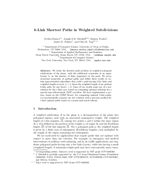 (PDF) k-Link Shortest Paths in Weighted Subdivisions