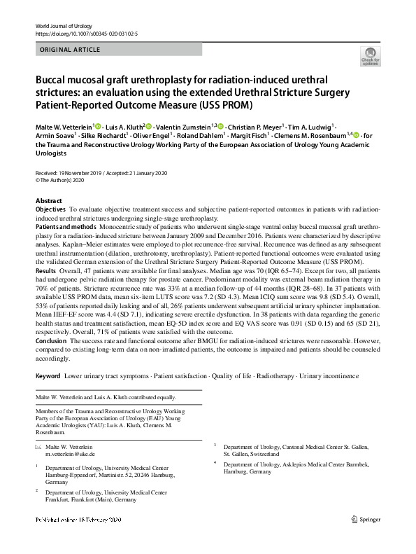 (PDF) Buccal mucosal graft urethroplasty for radiation-induced urethral ...