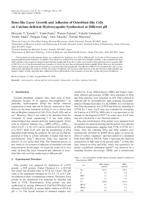(PDF) Bone-like Layer Growth and Adhesion of Osteoblast-like Cells on ...