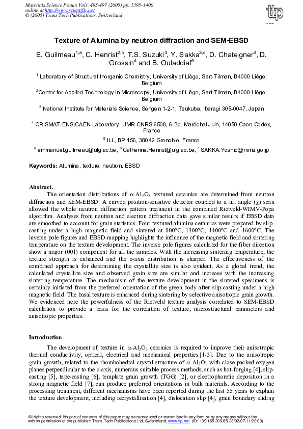 (PDF) Texture of Alumina by Neutron Diffraction and SEM-EBSD