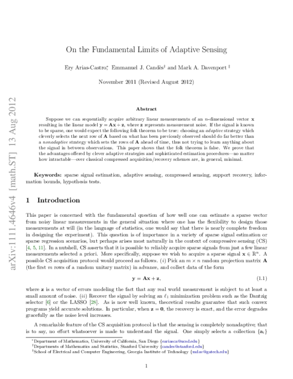 (PDF) On the Fundamental Limits of Adaptive Sensing