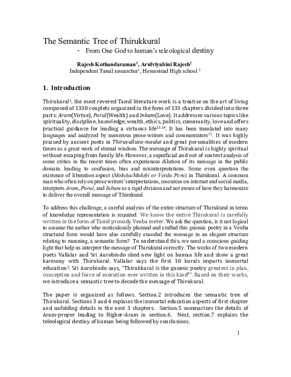 (PDF) The Semantic Tree of Thirukkural -From One God to human's ...