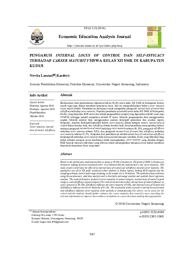 (PDF) Pengaruh Internal Locus of Control Dan Self-Efficacy Terhadap ...