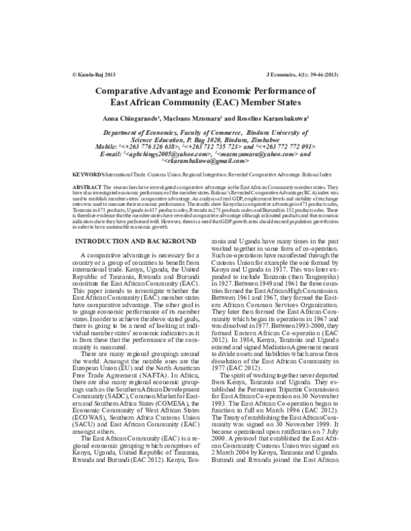 (PDF) Comparative Advantage and Economic Performance of East African ...