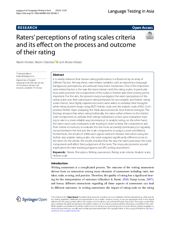 (PDF) Raters’ perceptions of rating scales criteria and its effect on ...