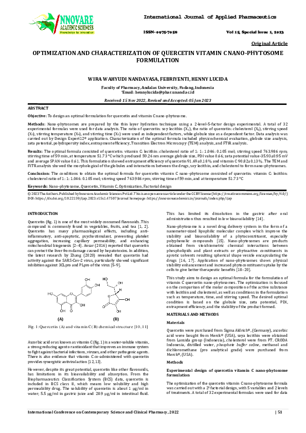 (PDF) Optimization and Characterization of Quercetin Vitamin C Nano ...