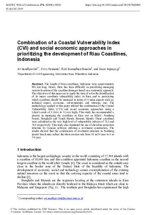 (PDF) Combination of a Coastal Vulnerability Index (CVI) and social ...