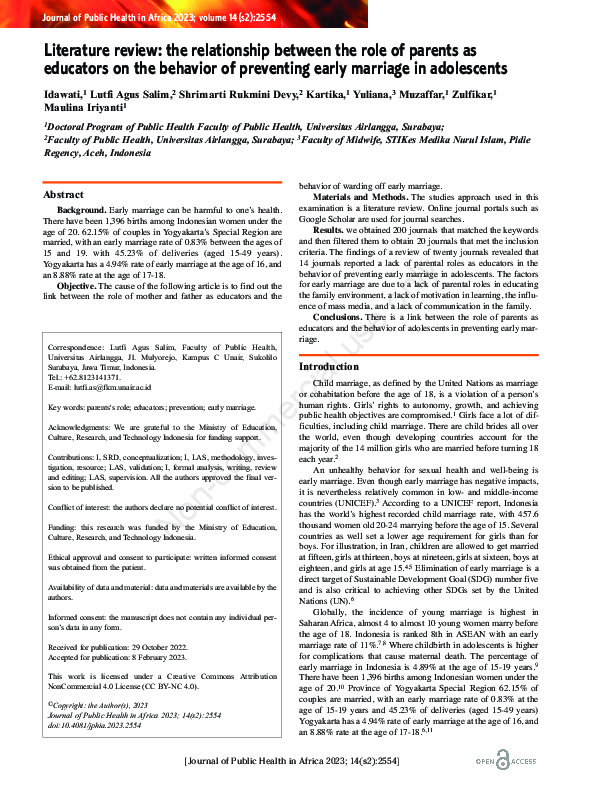 (PDF) Literature review: the relationship between the role of parents ...