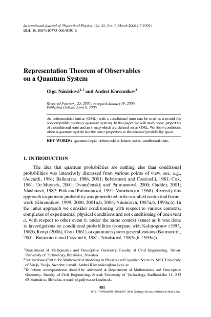 (PDF) Representation Theorem of Observables on a Quantum System