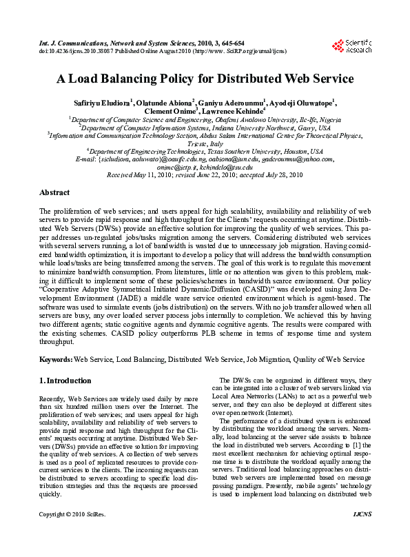 (PDF) A Load Balancing Policy for Distributed Web Service